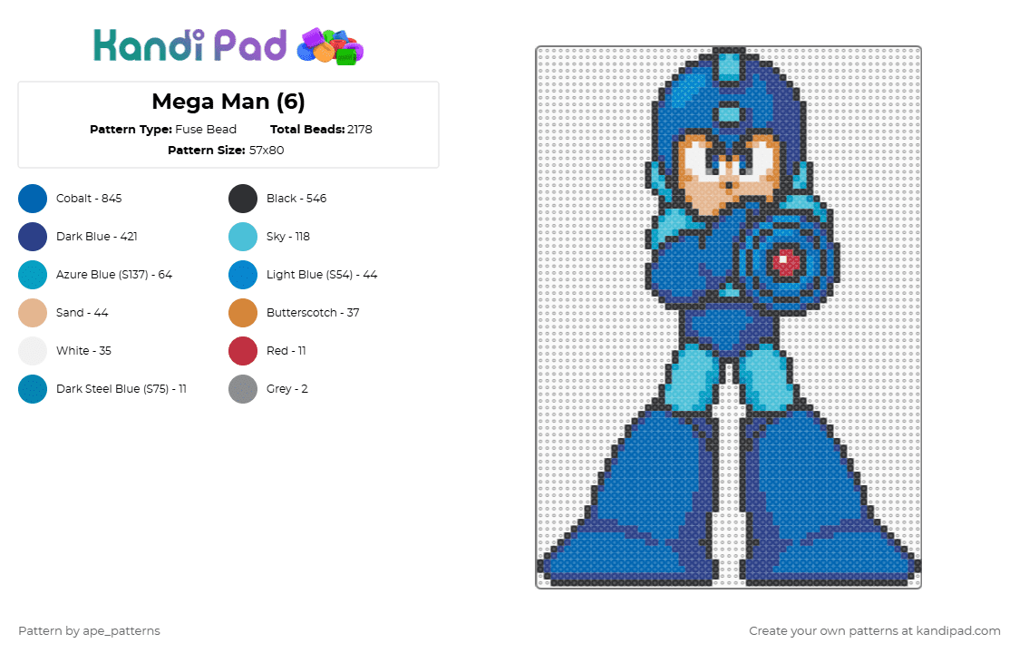 Mega Man (6) - Fuse Bead Pattern by ape_patterns on Kandi Pad - blue,character,mega man,megaman,retro,nostalgia,video games,gaming