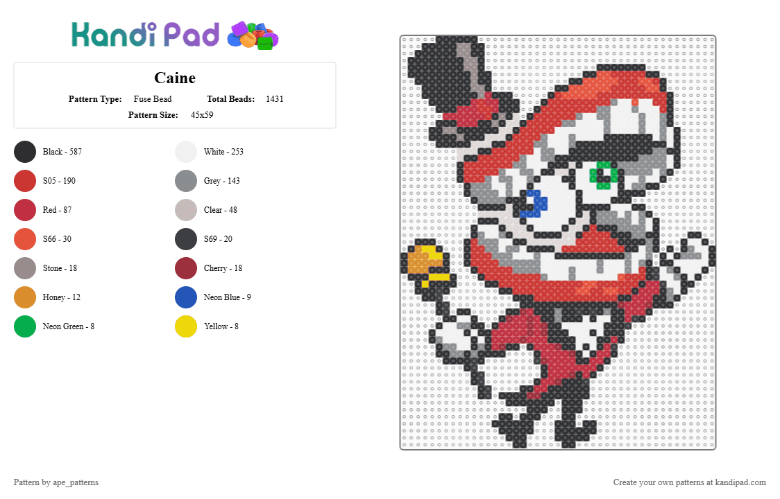 Caine - Fuse Bead Pattern by ape_patterns on Kandi Pad - 
