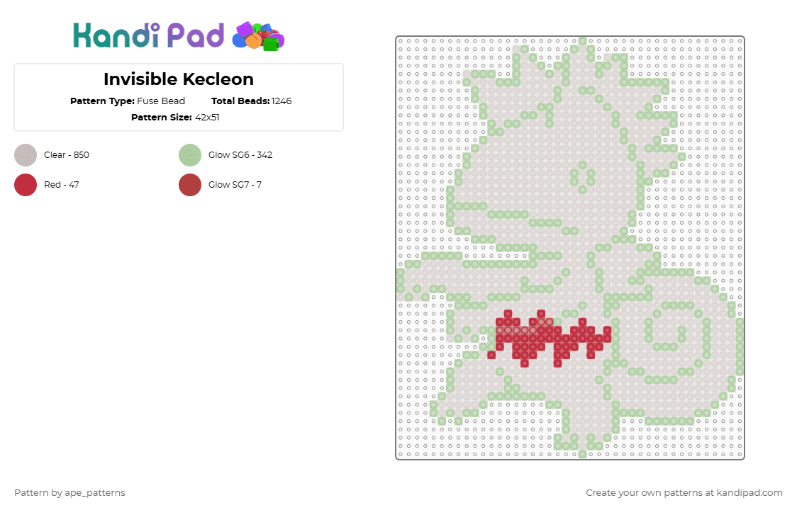 Invisible Kecleon - Fuse Bead Pattern by ape_patterns on Kandi Pad - beige,character,kecleon,pokemon,remix,nintendo,game boy,video games,gaming
