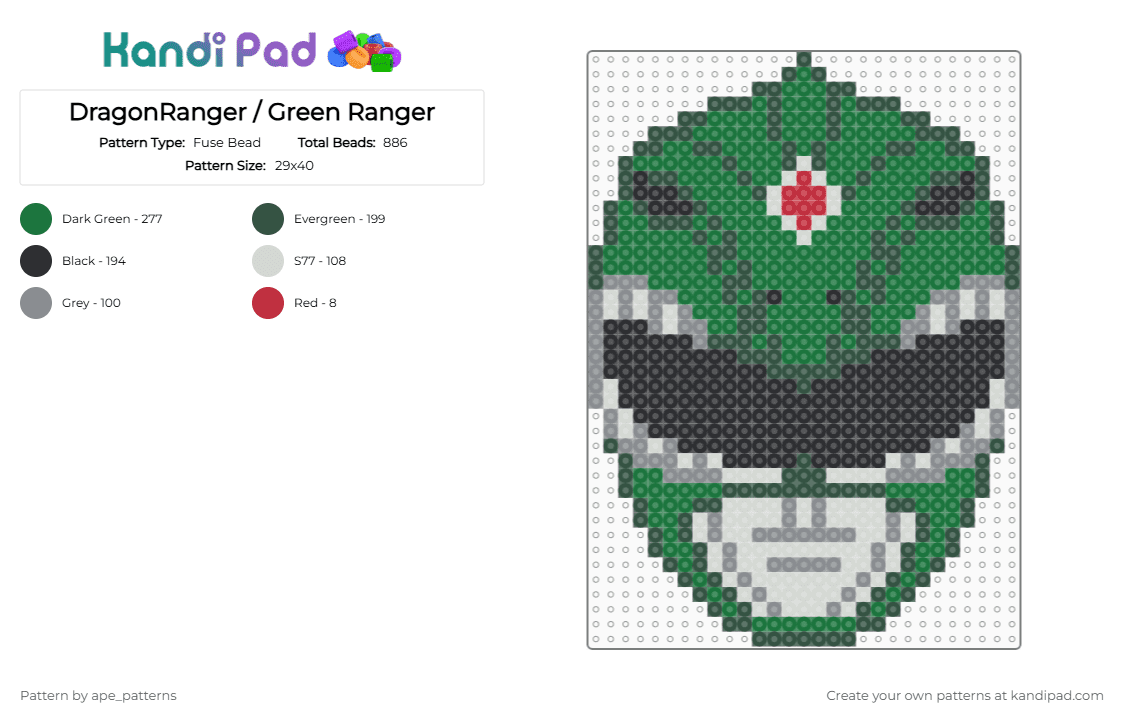 DragonRanger / Green Ranger - Fuse Bead Pattern by ape_patterns on Kandi Pad - 