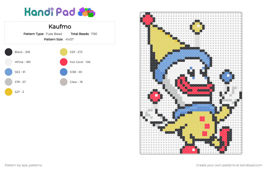 Kaufmo - Fuse Bead Pattern by ape_patterns on Kandi Pad - yellow,character,kaufmo,tadc,theamazingdigitalcircus,amazing,digital,circus