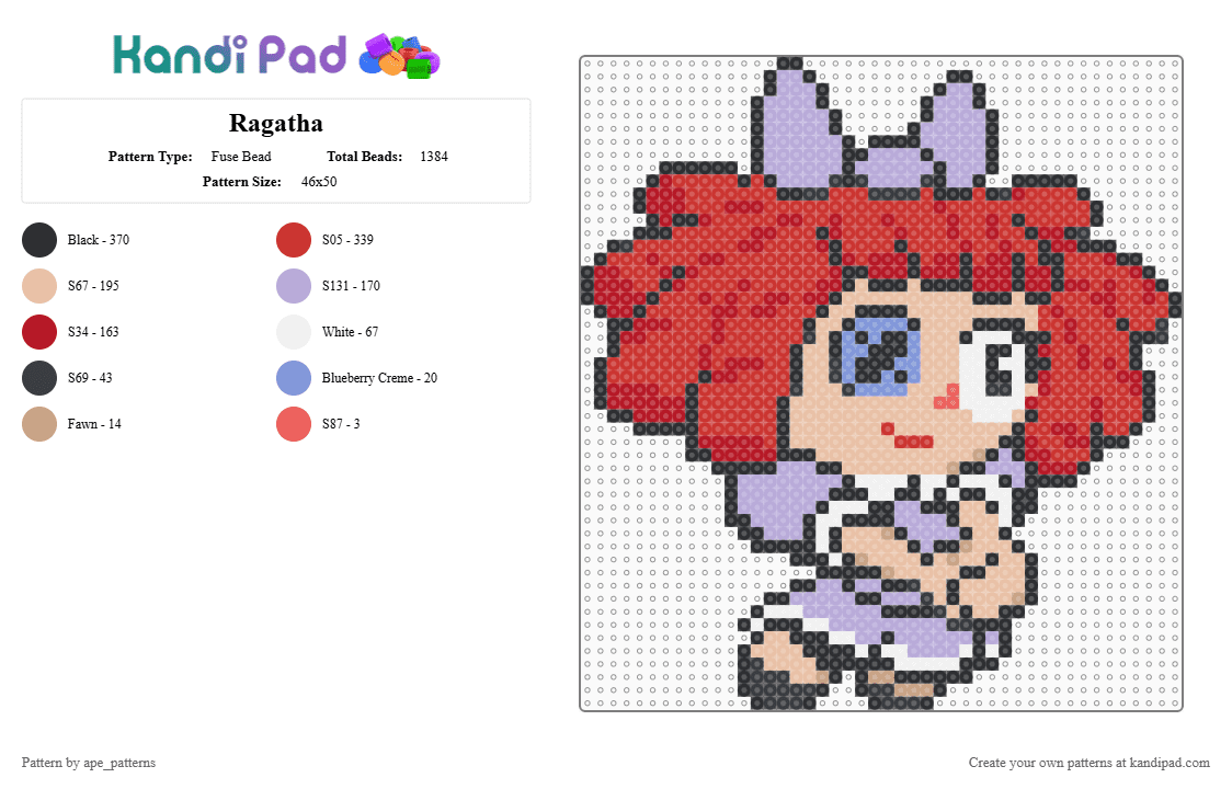 Ragatha - Fuse Bead Pattern by ape_patterns on Kandi Pad - red,character,ragatha,tadc,theamazingdigitalcircus,amazing,digital,circus