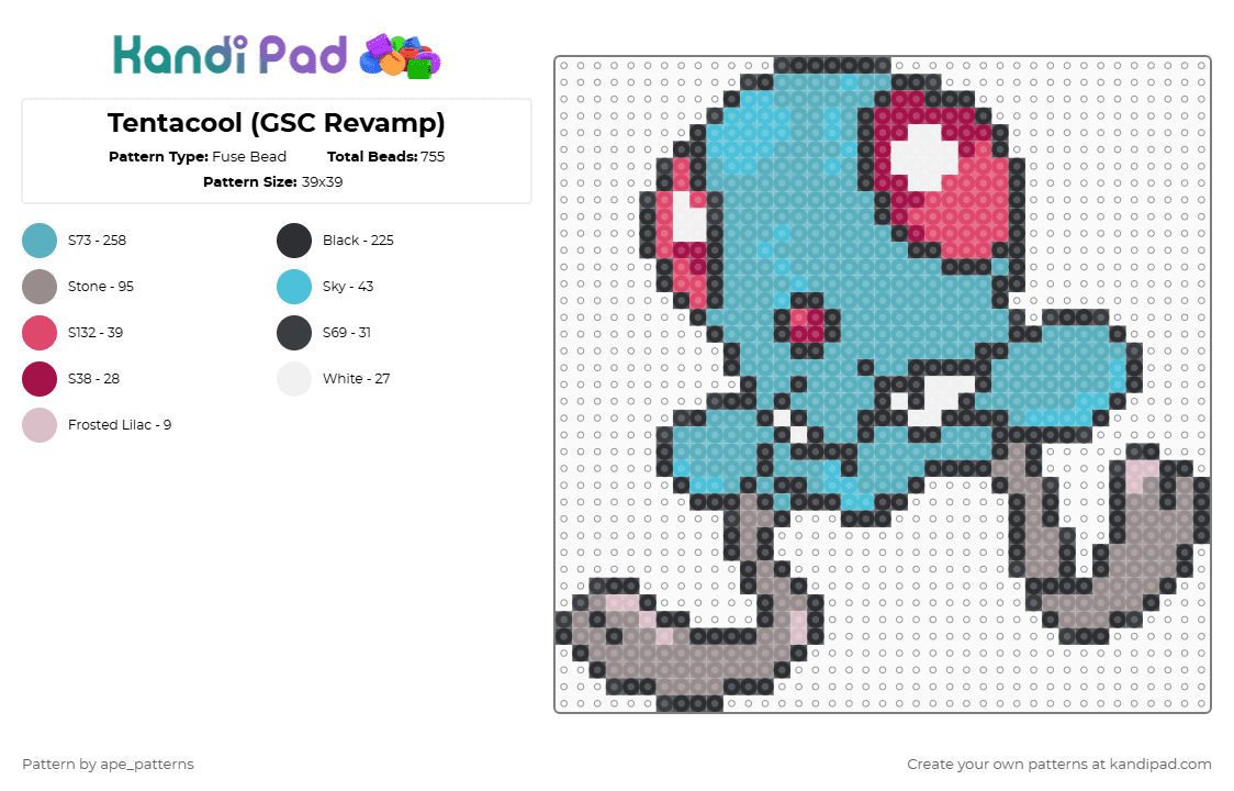 Tentacool (GSC Revamp) - Fuse Bead Pattern by ape_patterns on Kandi Pad - 