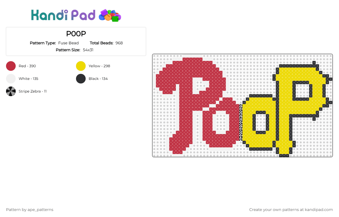 P00P - Fuse Bead Pattern by ape_patterns on Kandi Pad - yellow,red,sports,baseball,philadelphia,phillies,pittsburgh,pirates