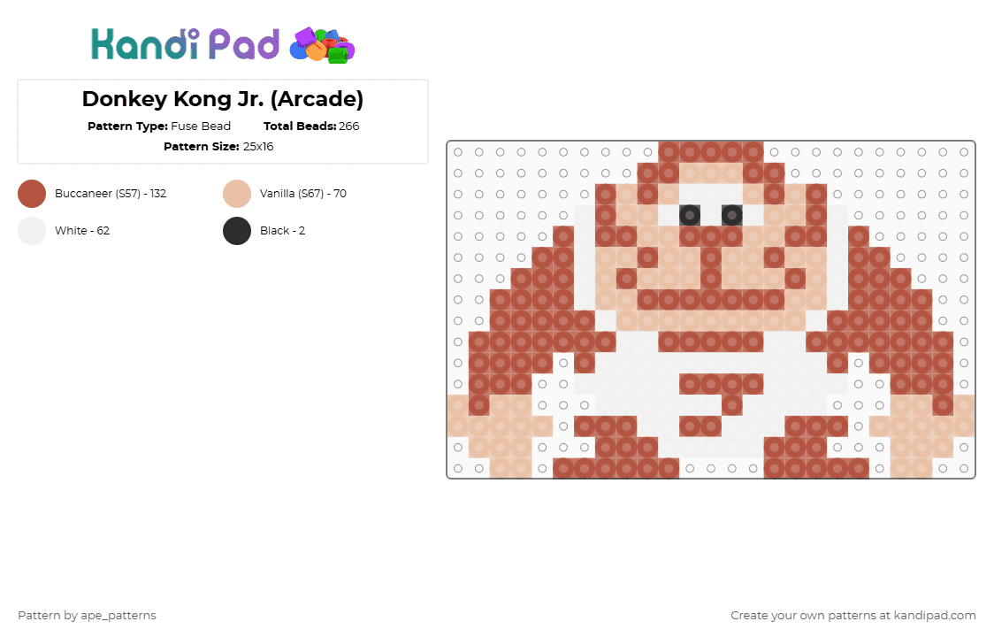 Donkey Kong Jr. (Arcade) - Fuse Bead Pattern by ape_patterns on Kandi Pad - red,beige,nintendo,donkey kong,arcade,mario,retro