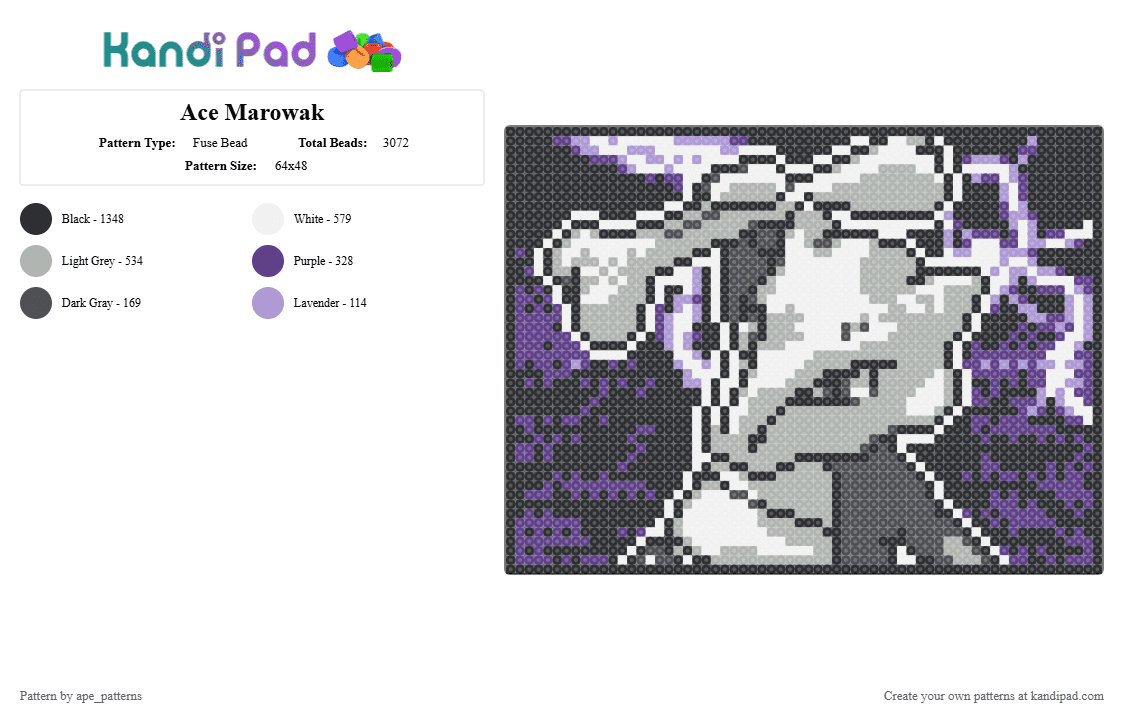 Ace Marowak - Fuse Bead Pattern by ape_patterns on Kandi Pad - purple,beige,character,marowak,ace,asexual,pride,pride month,video games,gaming