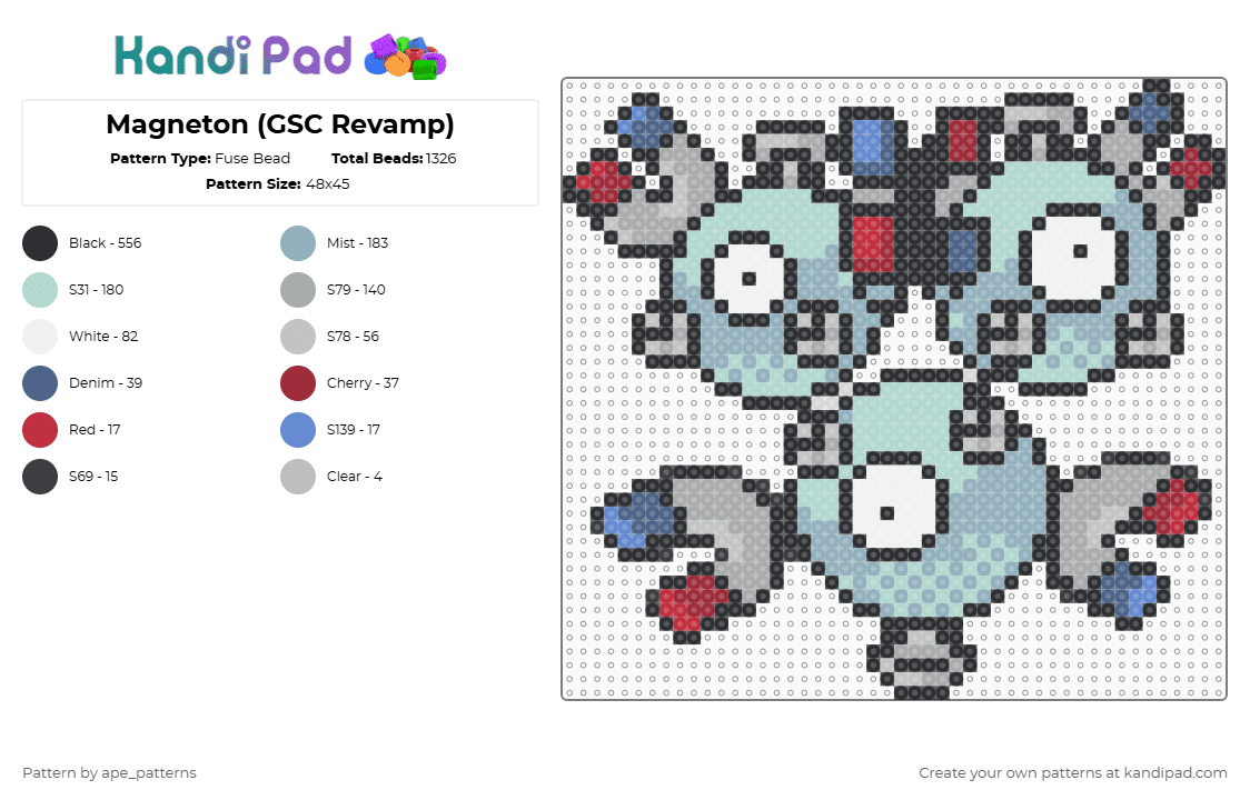 Magneton (GSC Revamp) - Fuse Bead Pattern by ape_patterns on Kandi Pad - 