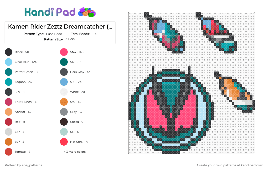 Kamen Rider Zeztz Dreamcatcher (Physicam) - Fuse Bead Pattern by ape_patterns on Kandi Pad - 