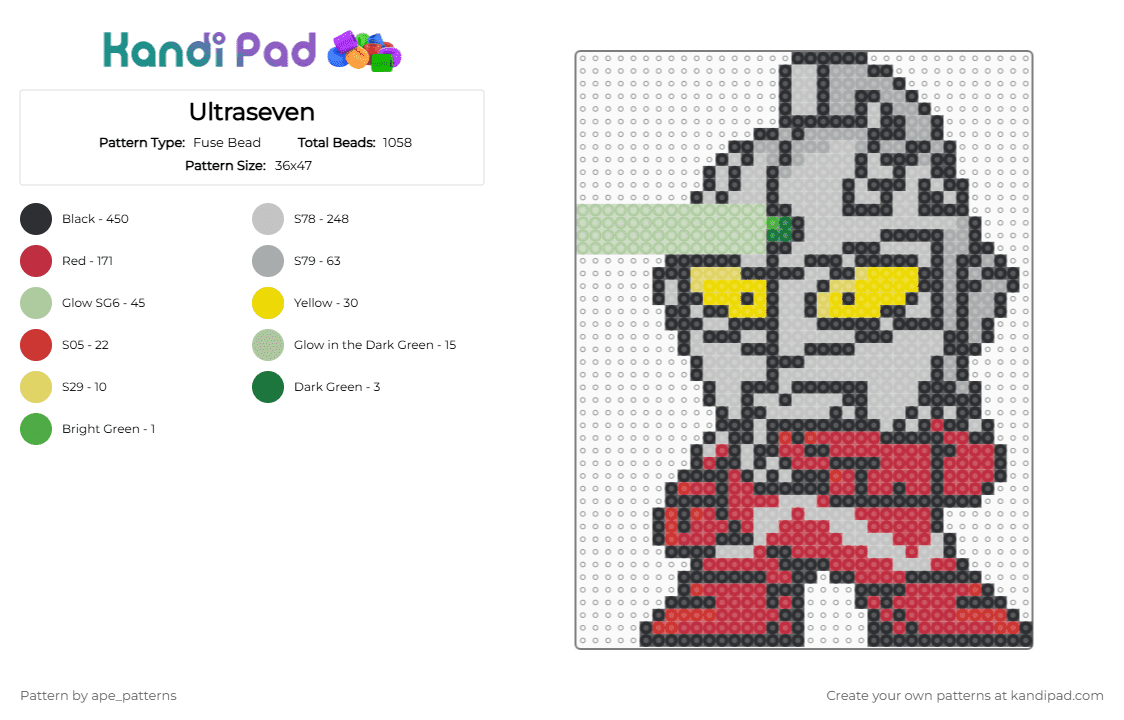Ultraseven - Fuse Bead Pattern by ape_patterns on Kandi Pad - beige,red,character,ultra,ultraman,ultraseven,alien,toku,superhero