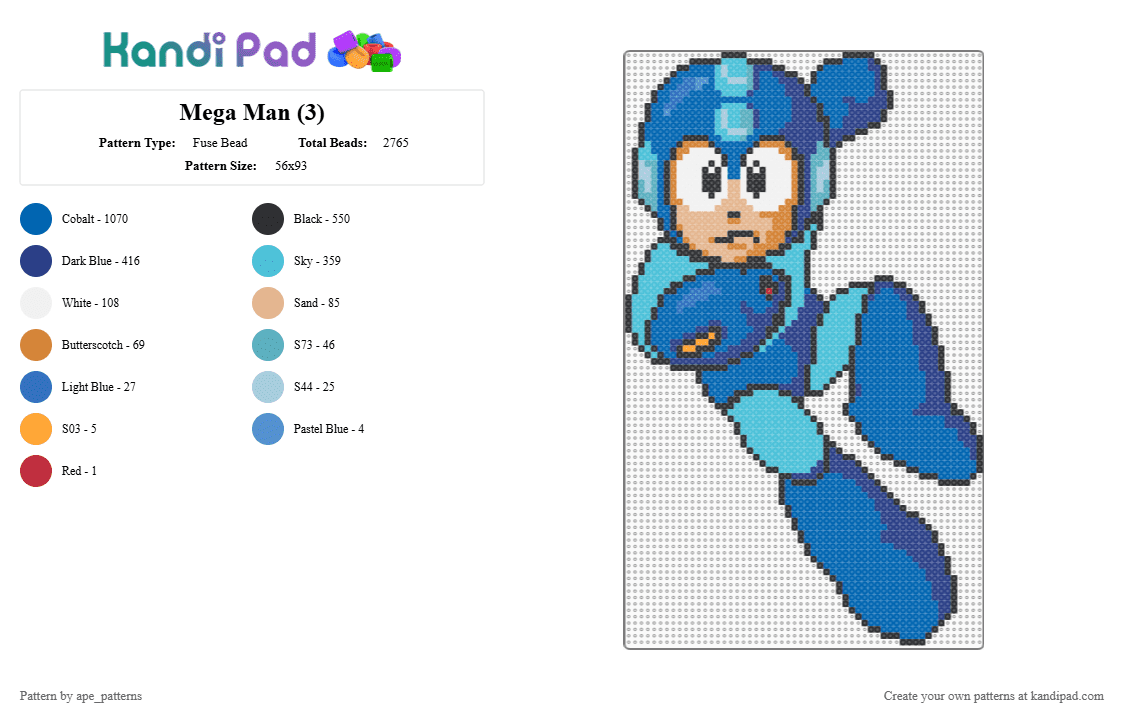 Mega Man (3) - Fuse Bead Pattern by ape_patterns on Kandi Pad - light blue,blue,character,mega man,rockman,capcom,retro,gaming,video games,nostalgia