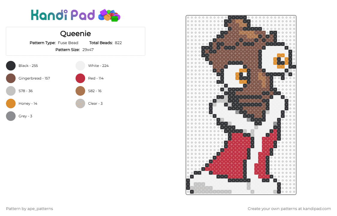 Queenie - Fuse Bead Pattern by ape_patterns on Kandi Pad - red,tan,character,queenie,tadc,theamazingdigitalcircus,amazing,digital,circus