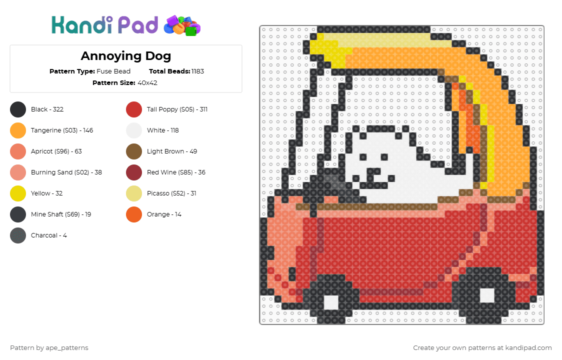 Annoying Dog - Fuse Bead Pattern by ape_patterns on Kandi Pad - orange,red,character,video games,undertale,deltarune,dog