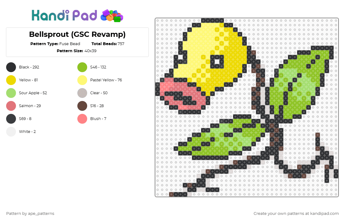 Bellsprout (GSC Revamp) - Fuse Bead Pattern by ape_patterns on Kandi Pad - 