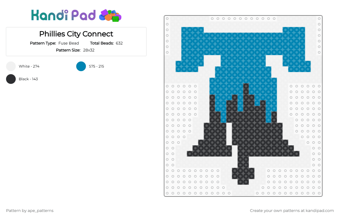 Phillies City Connect - Fuse Bead Pattern by ape_patterns on Kandi Pad - white,light blue,sports,baseball,philadelphia,phillies,city,connect,logo