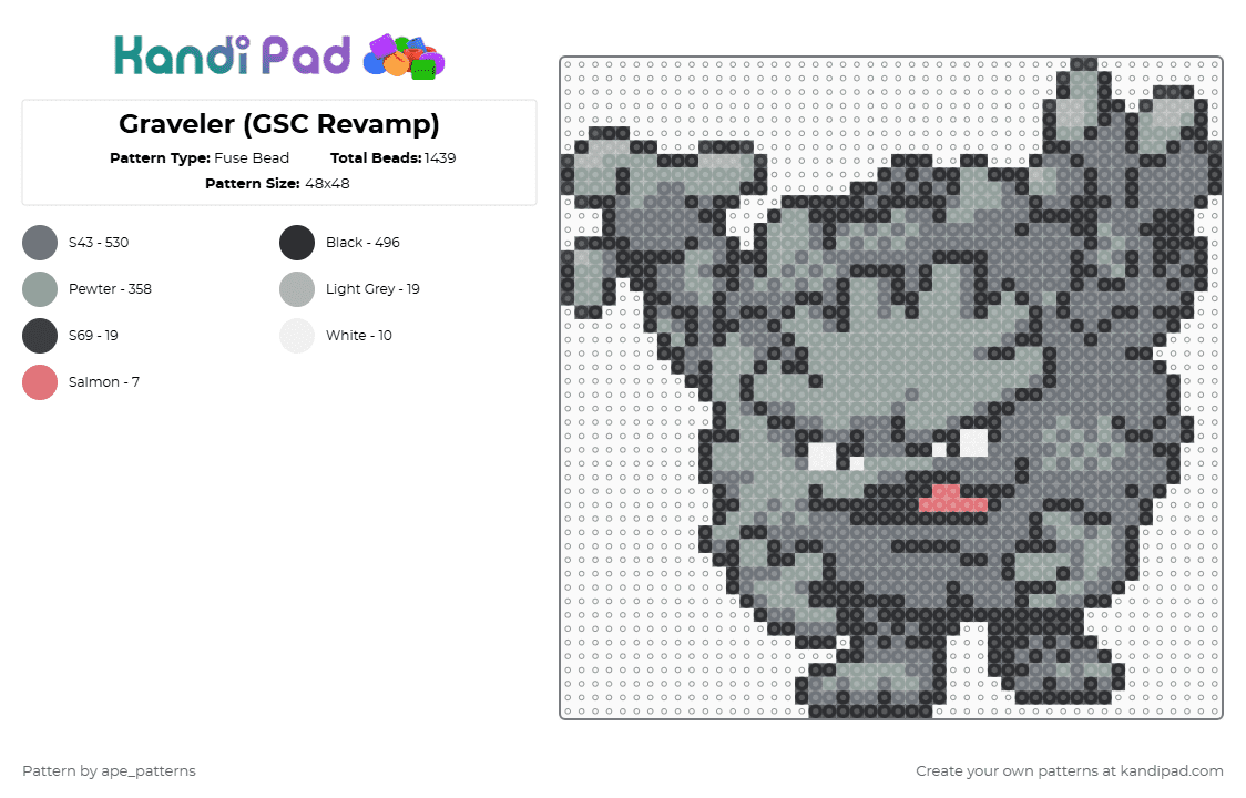 Graveler (GSC Revamp) - Fuse Bead Pattern by ape_patterns on Kandi Pad - 