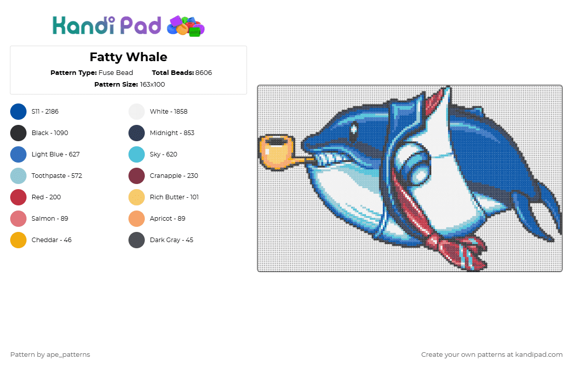 Fatty Whale - Fuse Bead Pattern by ape_patterns on Kandi Pad - 