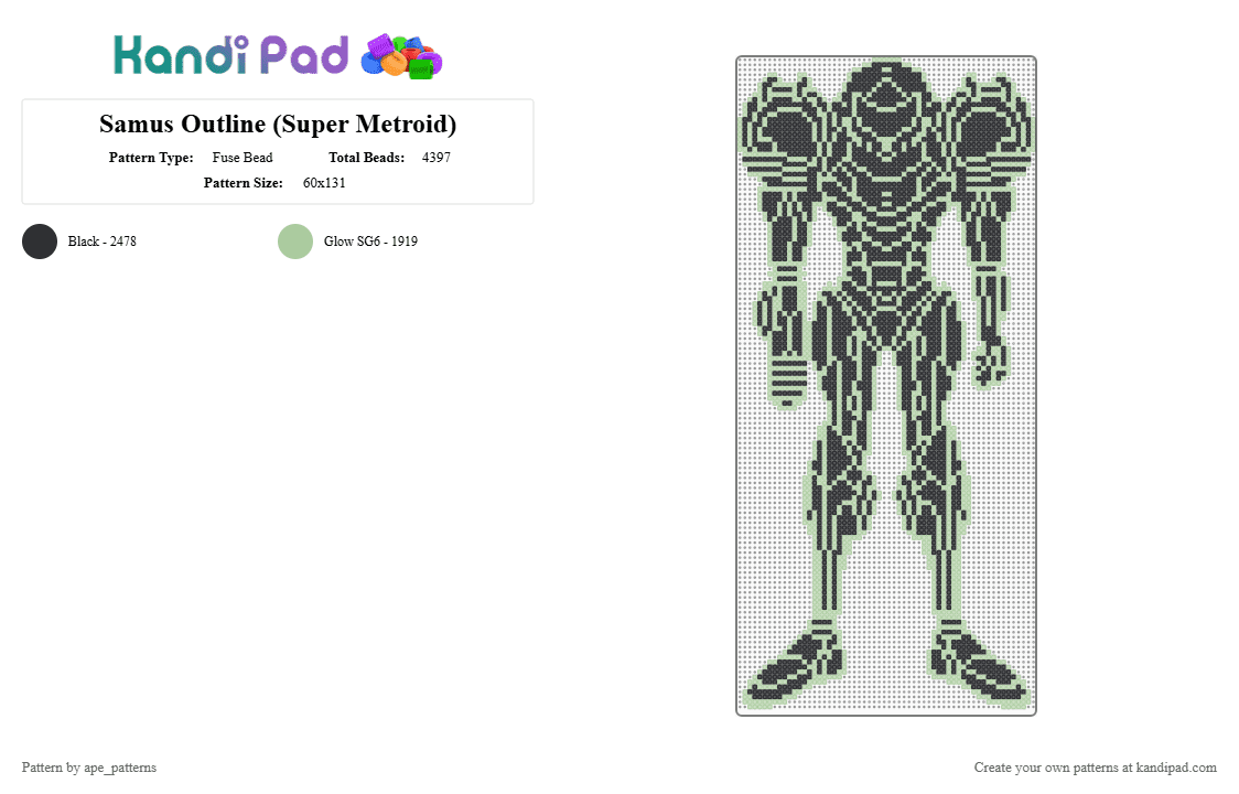 Samus Outline (Super Metroid) - Fuse Bead Pattern by ape_patterns on Kandi Pad - aran, black, character, gaming, metroid, nintendo, samus, super metroid, teal, video games