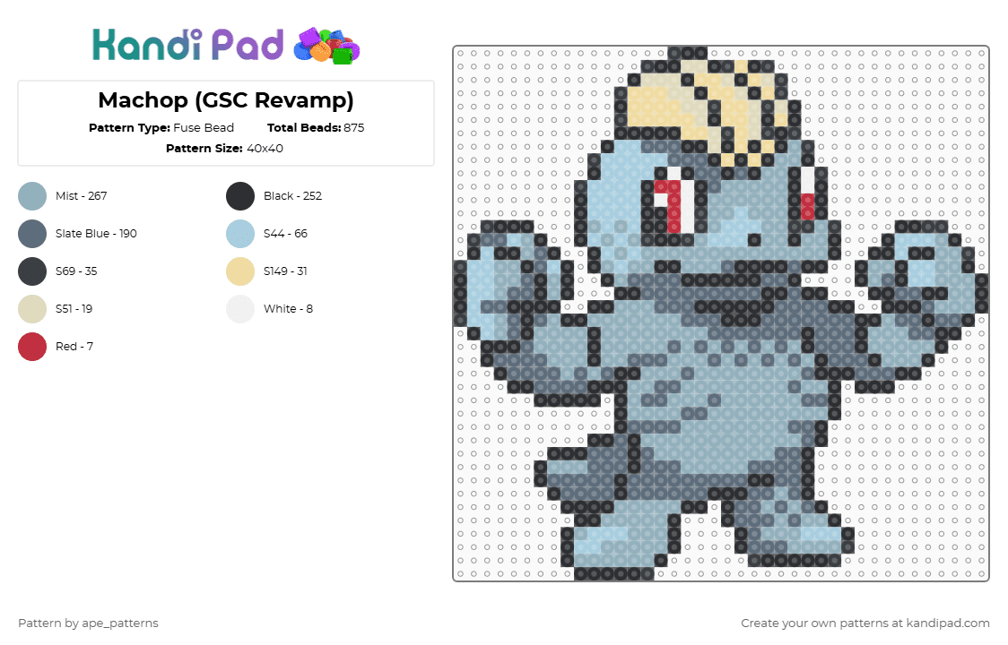 Machop (GSC Revamp) - Fuse Bead Pattern by ape_patterns on Kandi Pad - 