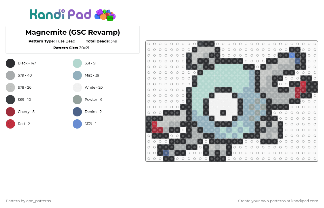 Magnemite (GSC Revamp) - Fuse Bead Pattern by ape_patterns on Kandi Pad - 
