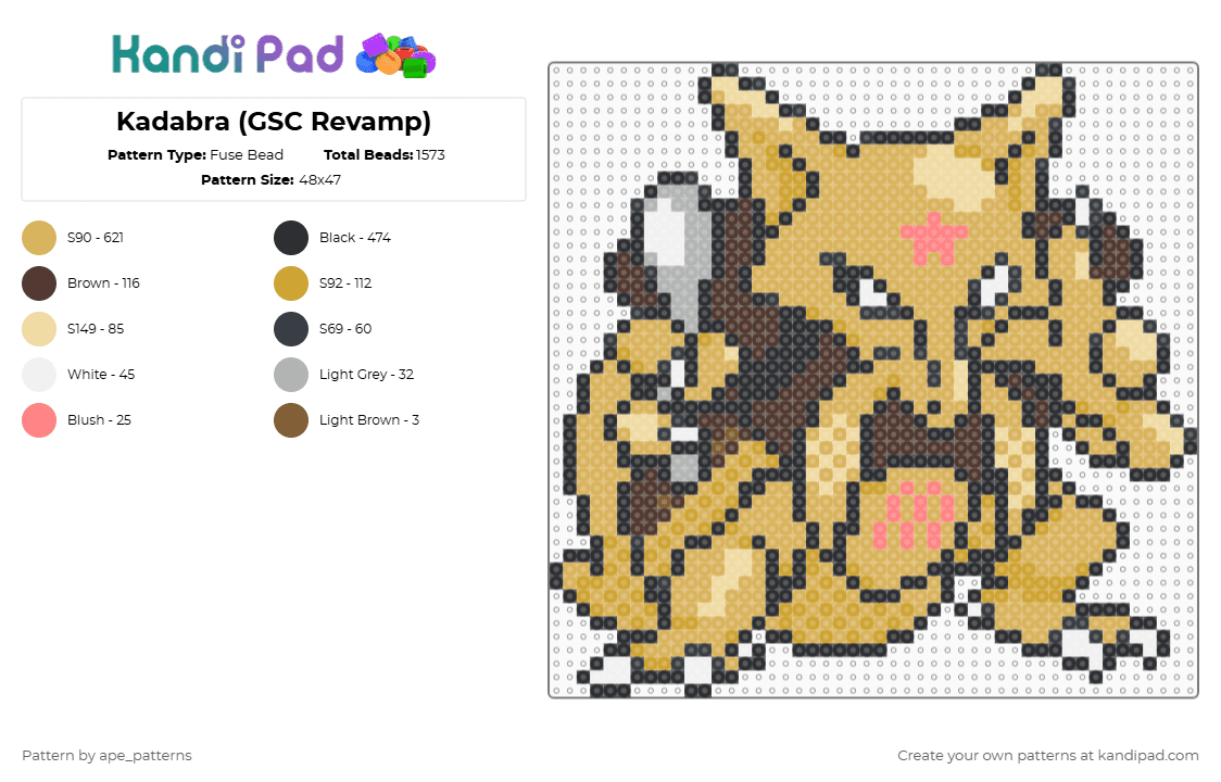 Kadabra (GSC Revamp) - Fuse Bead Pattern by ape_patterns on Kandi Pad - 