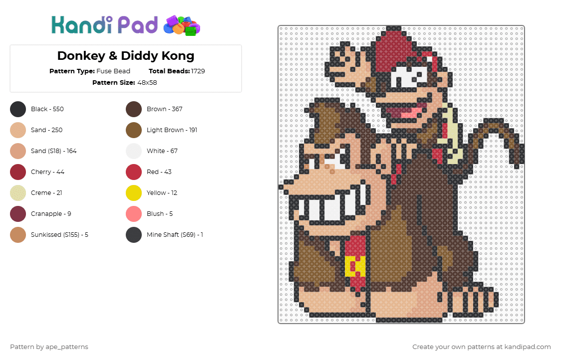 Donkey & Diddy Kong - Fuse Bead Pattern by ape_patterns on Kandi Pad - 