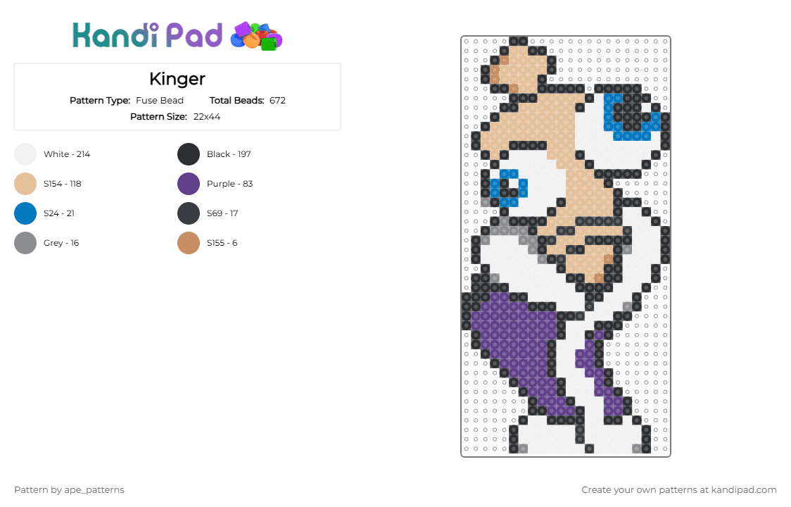 Kinger - Fuse Bead Pattern by ape_patterns on Kandi Pad - white,purple,beige,character,kinger,tadc,theamazingdigitalcircus,amazing,digital,circus