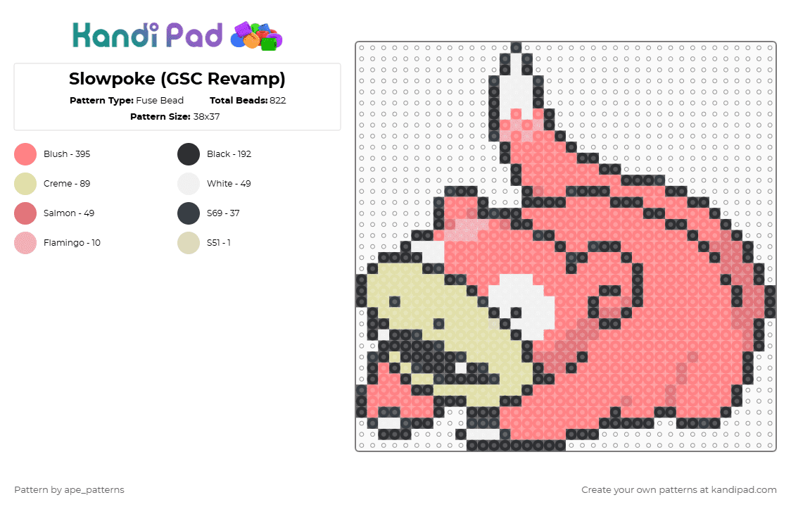 Slowpoke (GSC Revamp) - Fuse Bead Pattern by ape_patterns on Kandi Pad - 
