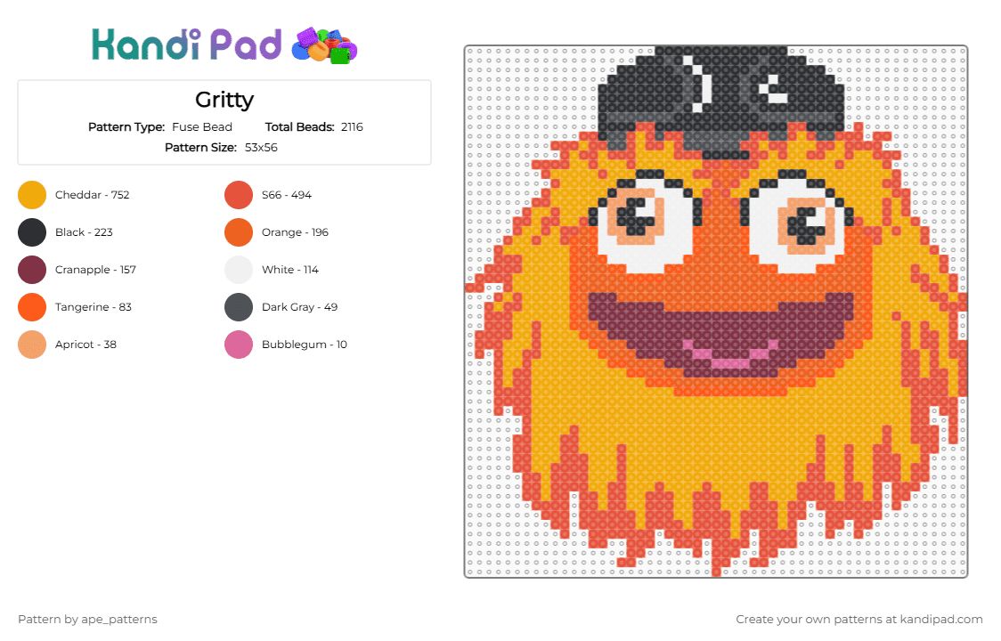 Gritty - Fuse Bead Pattern by ape_patterns on Kandi Pad - orange,red,character,sports,philadelphia,flyers,gritty,mascot