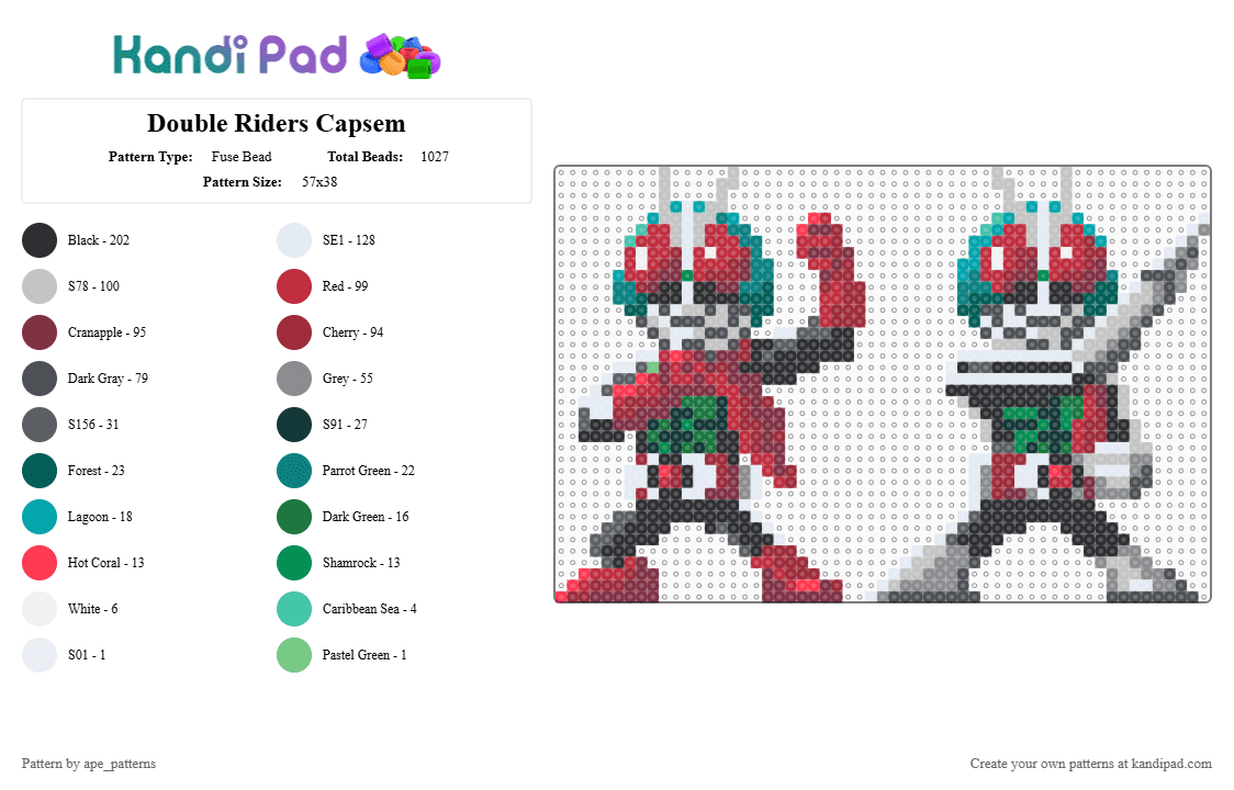 Double Riders Capsem - Fuse Bead Pattern by ape_patterns on Kandi Pad - red,gray,character,kamen rider,double riders,zeztz,capsem,toku
