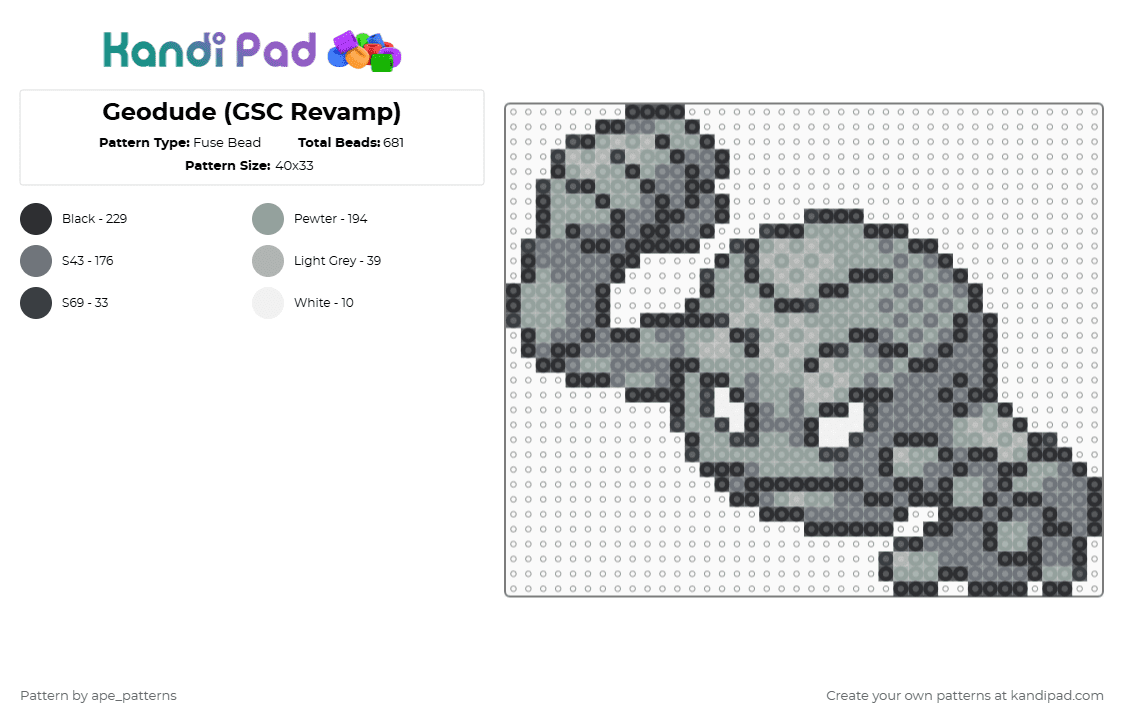 Geodude (GSC Revamp) - Fuse Bead Pattern by ape_patterns on Kandi Pad - 