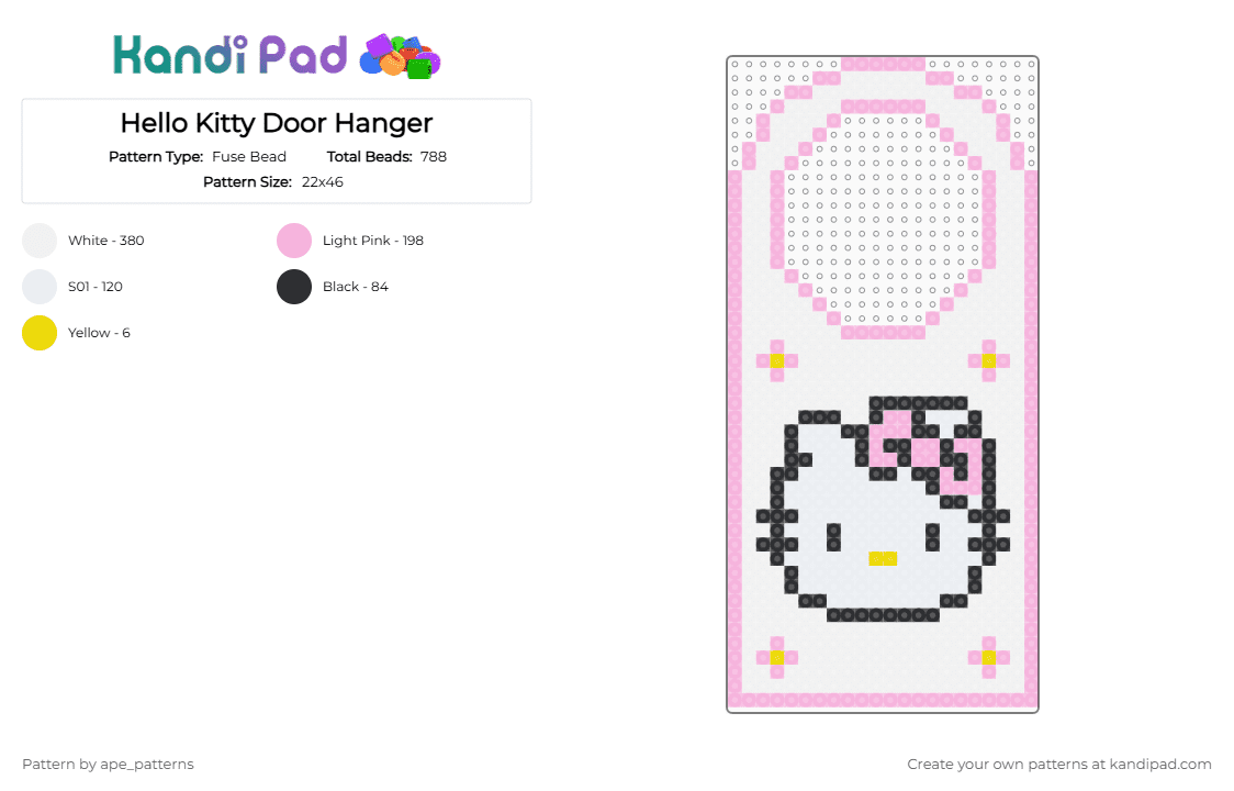 Hello Kitty Door Hanger - Fuse Bead Pattern by ape_patterns on Kandi Pad - white,pink,character,hello kitty,cute,door hanger