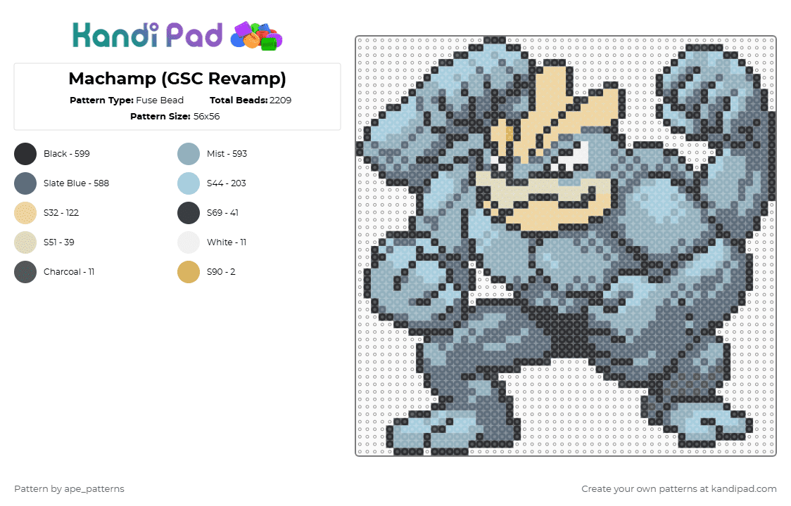 Machamp (GSC Revamp) - Fuse Bead Pattern by ape_patterns on Kandi Pad - 