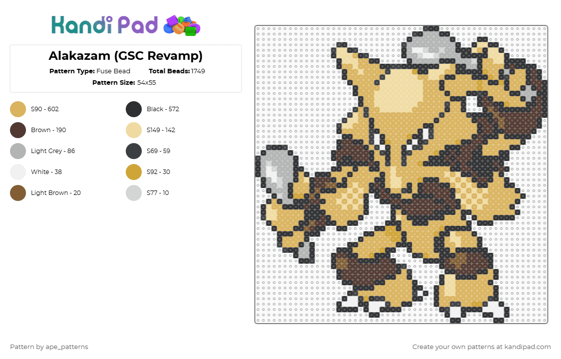 Alakazam (GSC Revamp) - Fuse Bead Pattern by ape_patterns on Kandi Pad - 