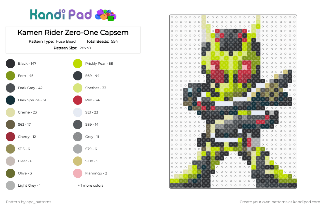 Kamen Rider Zero-One Capsem - Fuse Bead Pattern by ape_patterns on Kandi Pad - black,yellow,gold,gray,colorful,character,kamen rider,zero one,zeztz,capsem,toku,superhero