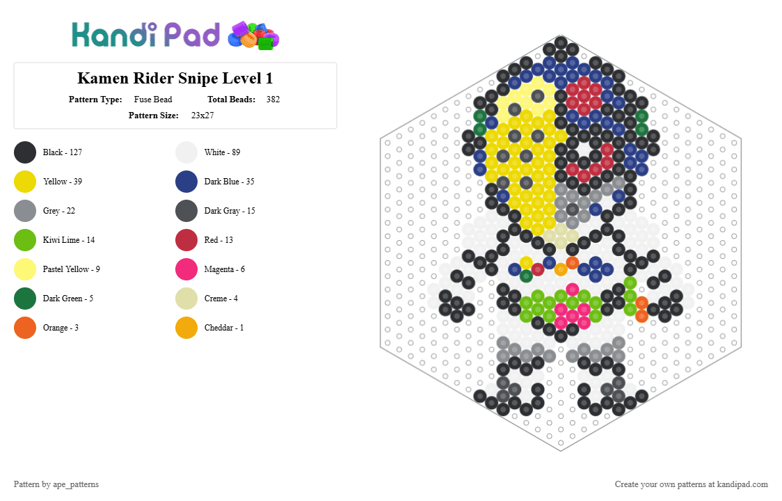 Kamen Rider Snipe Level 1 - Fuse Bead Pattern by ape_patterns on Kandi Pad - blue,yellow,gray,character,kamen rider,exaid,snipe,toku,chibi,superhero,video games