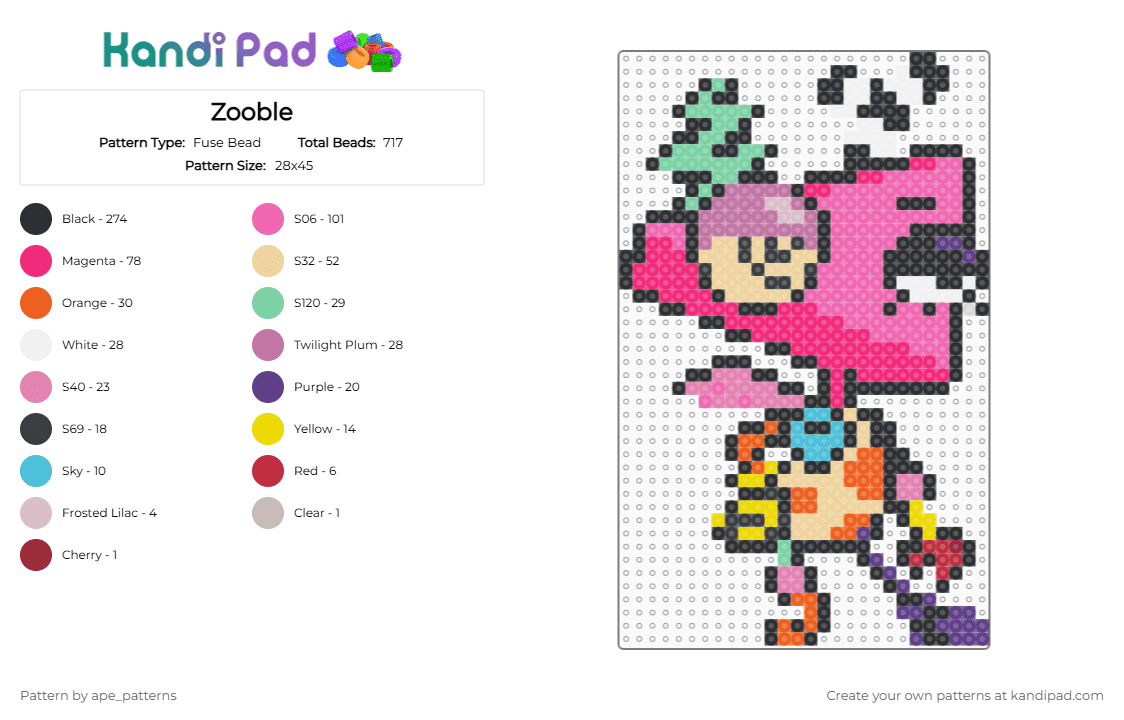 Zooble - Fuse Bead Pattern by ape_patterns on Kandi Pad - black,pink,beige,character,zooble,tadc,theamazingdigitalcircus,amazing,digital,circus