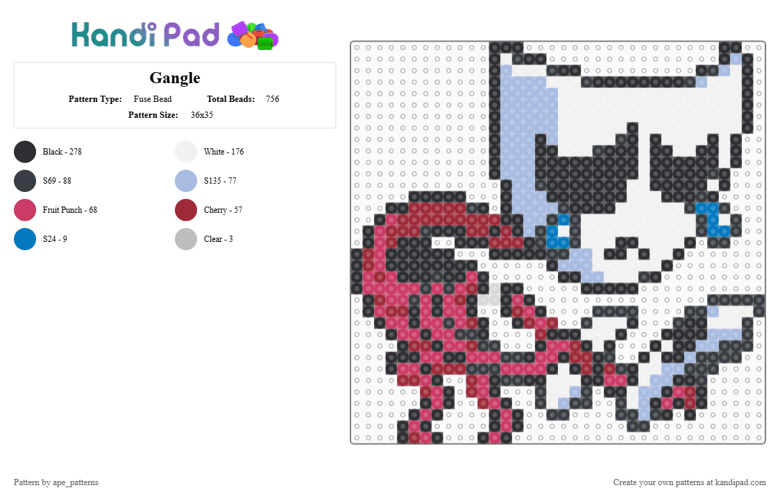 Gangle - Fuse Bead Pattern by ape_patterns on Kandi Pad - black,white,red,pink,light blue,colorful,character,gangle,tadc,theamazingdigitalcircus,amazing,digital,circus