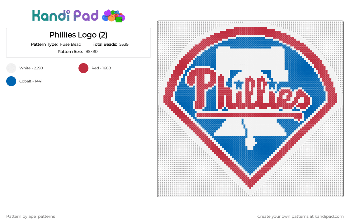 Phillies Logo (2) - Fuse Bead Pattern by ape_patterns on Kandi Pad - red,blue,sports,baseball,philadelphia,phillies,logo