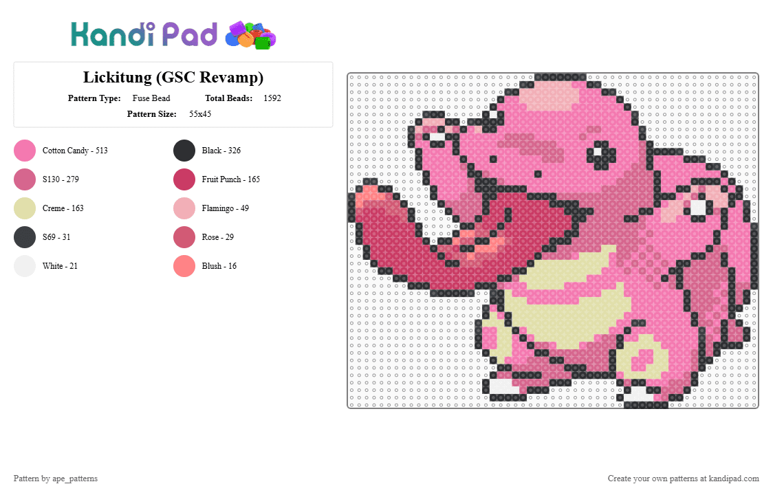 Lickitung (GSC Revamp) - Fuse Bead Pattern by ape_patterns on Kandi Pad - 