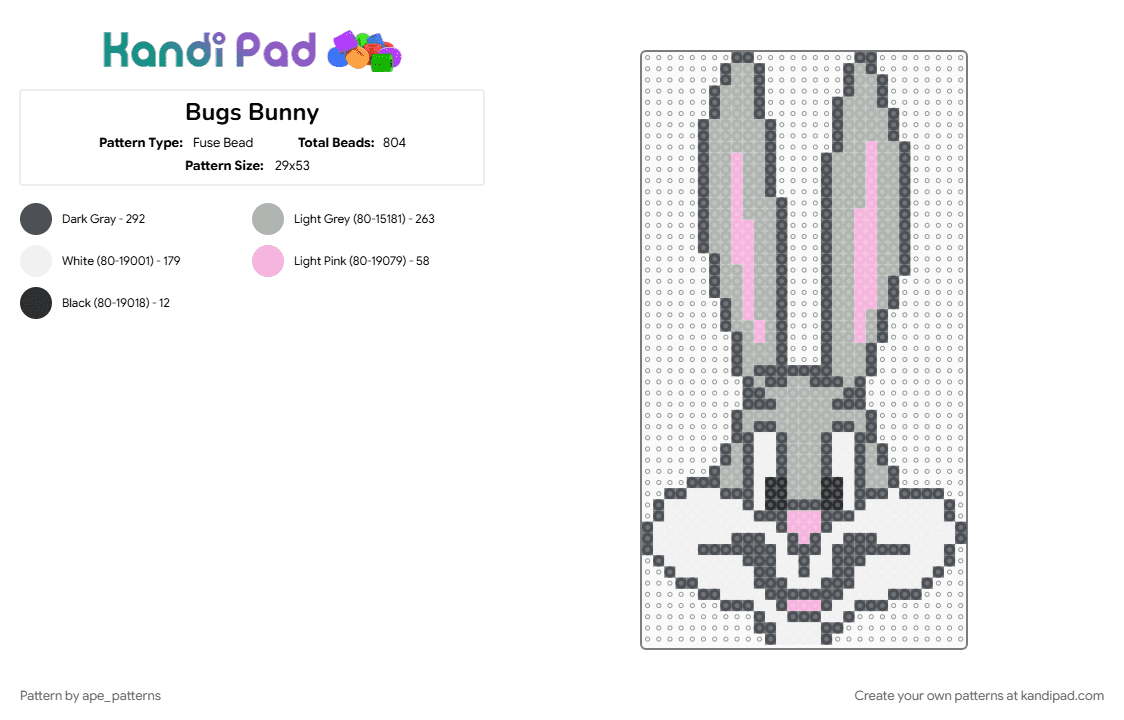 Bugs Bunny - Fuse Bead Pattern by ape_patterns on Kandi Pad - beige, bugs bunny, cartoon, character, gray, looney toons, looney tunes, nostalgia