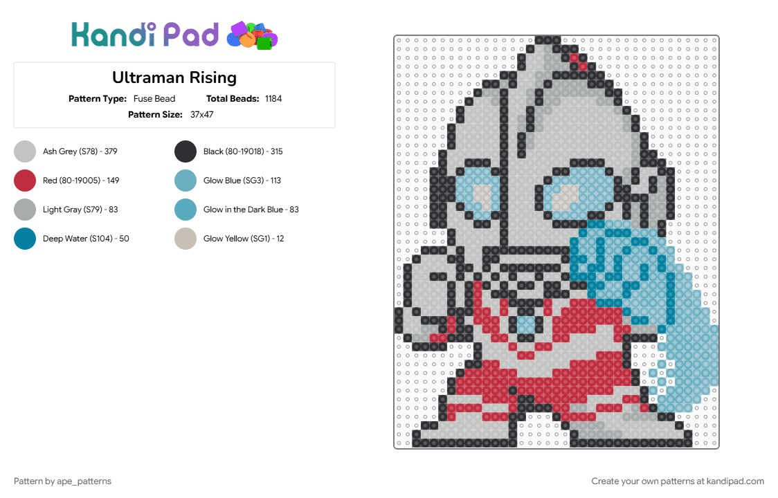 Ultraman Rising - Fuse Bead Pattern by ape_patterns on Kandi Pad - beige, character, light blue, netflix, rising, superhero, toku, ultra, ultraman, ultraman rising