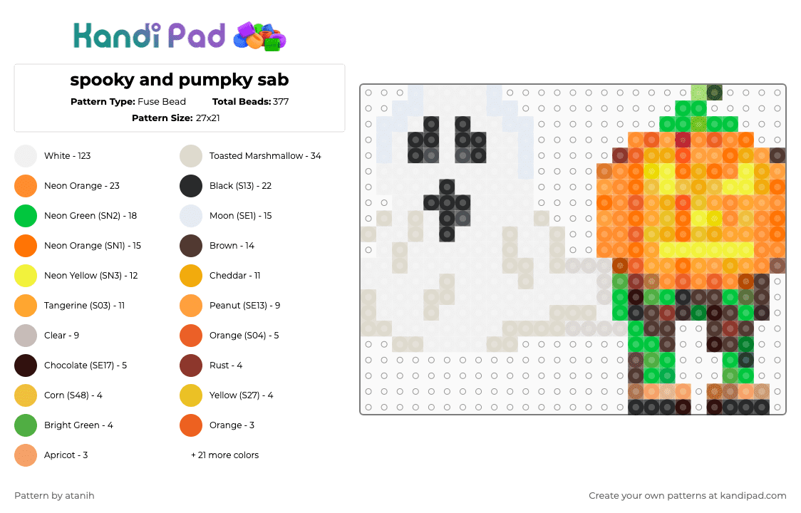 spooky and pumpky sab - Fuse Bead Pattern by atanih on Kandi Pad - white,orange,brown,beige,colorful,steal a brainrot,sab