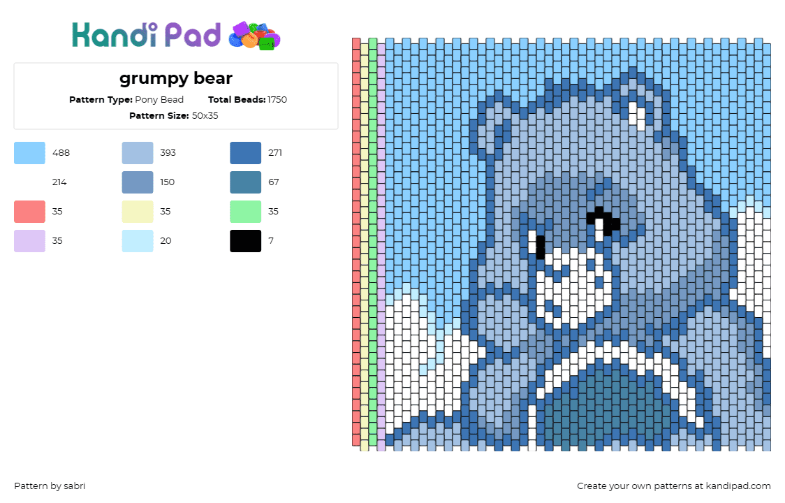 grumpy bear - Pony Bead Pattern by sabri on Kandi Pad - grumpy bear,care bears,tv show,teddy,character,nostalgia,blue