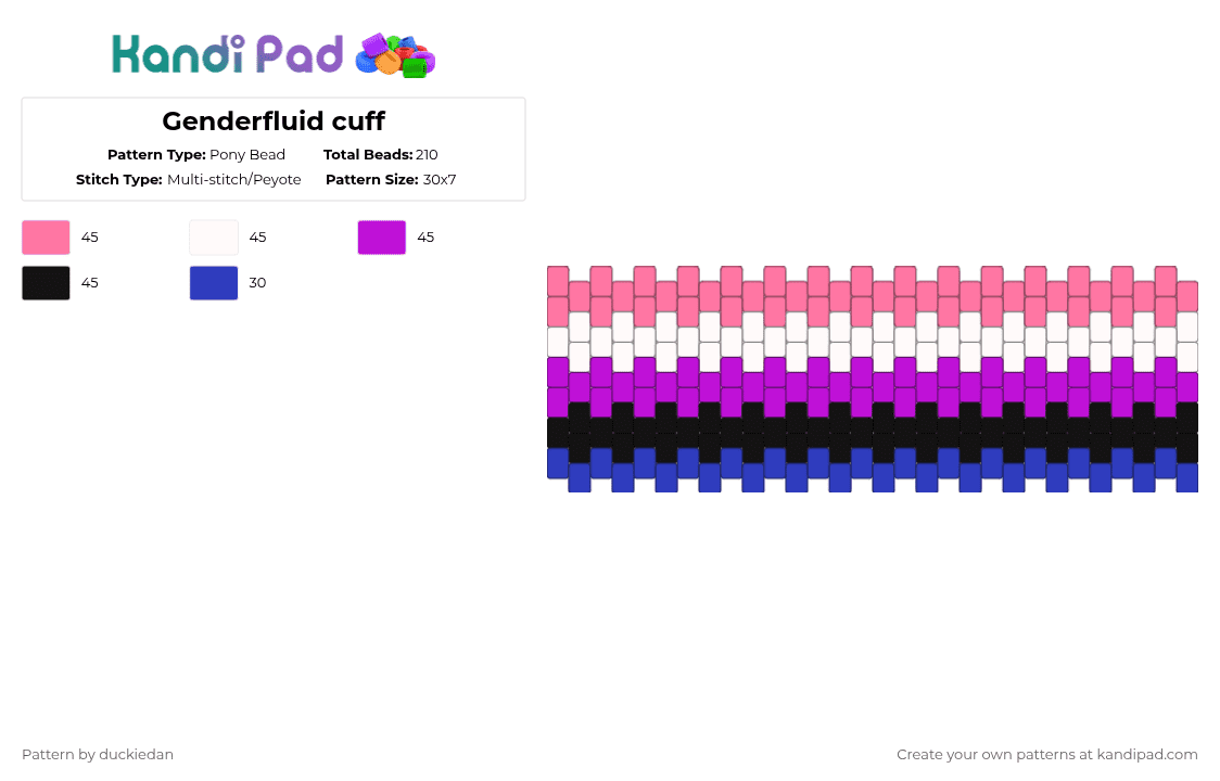 Genderfluid cuff - Pony Bead Pattern by duckiedan on Kandi Pad - pink,lgbtq,genderfluid,cuff