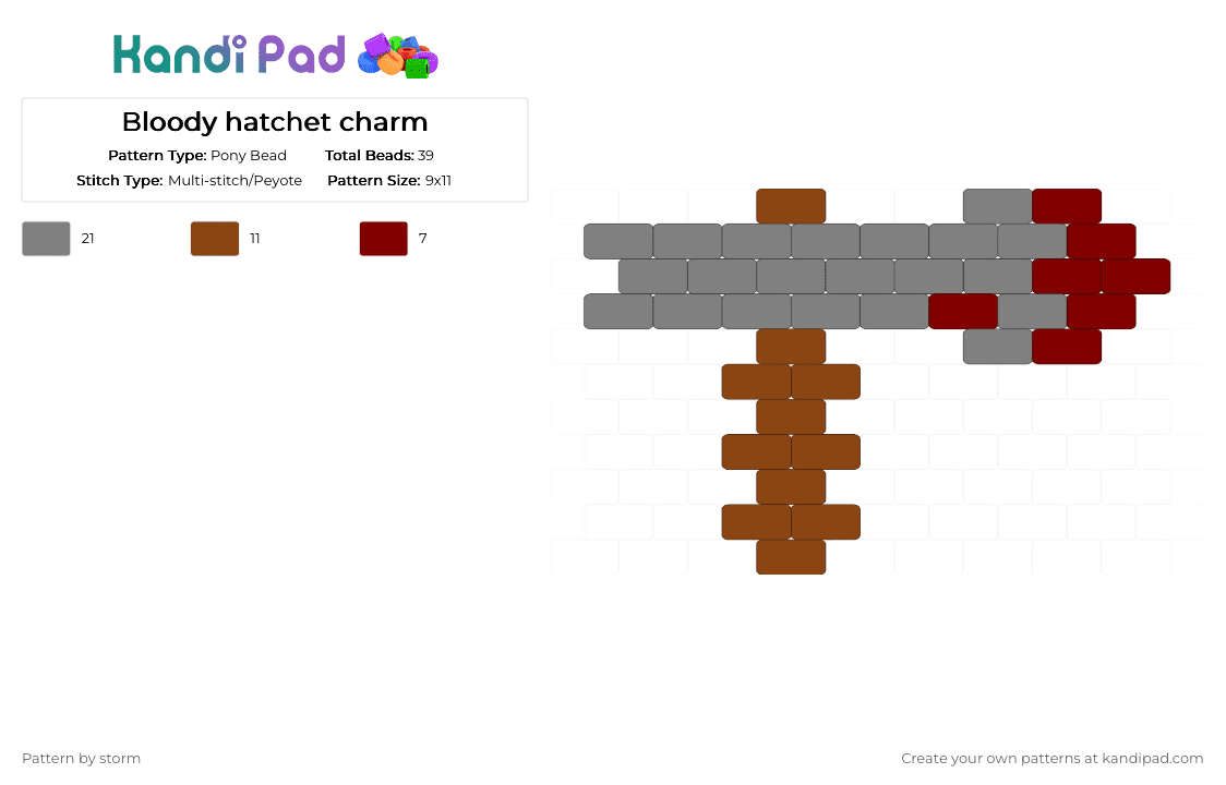 Bloody hatchet charm - Pony Bead Pattern by storm on Kandi Pad - gray