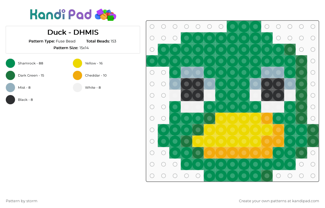 Duck - DHMIS - Fuse Bead Pattern by storm on Kandi Pad - green,dhmis,dont hug me im scared,duck,cotdzooanimals