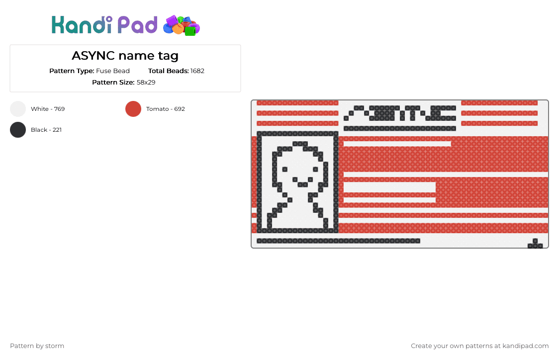 ASYNC name tag - Fuse Bead Pattern by storm on Kandi Pad - white,red,backrooms,creepypasta,liminal,async,kaneparsons,the backrooms,name tag