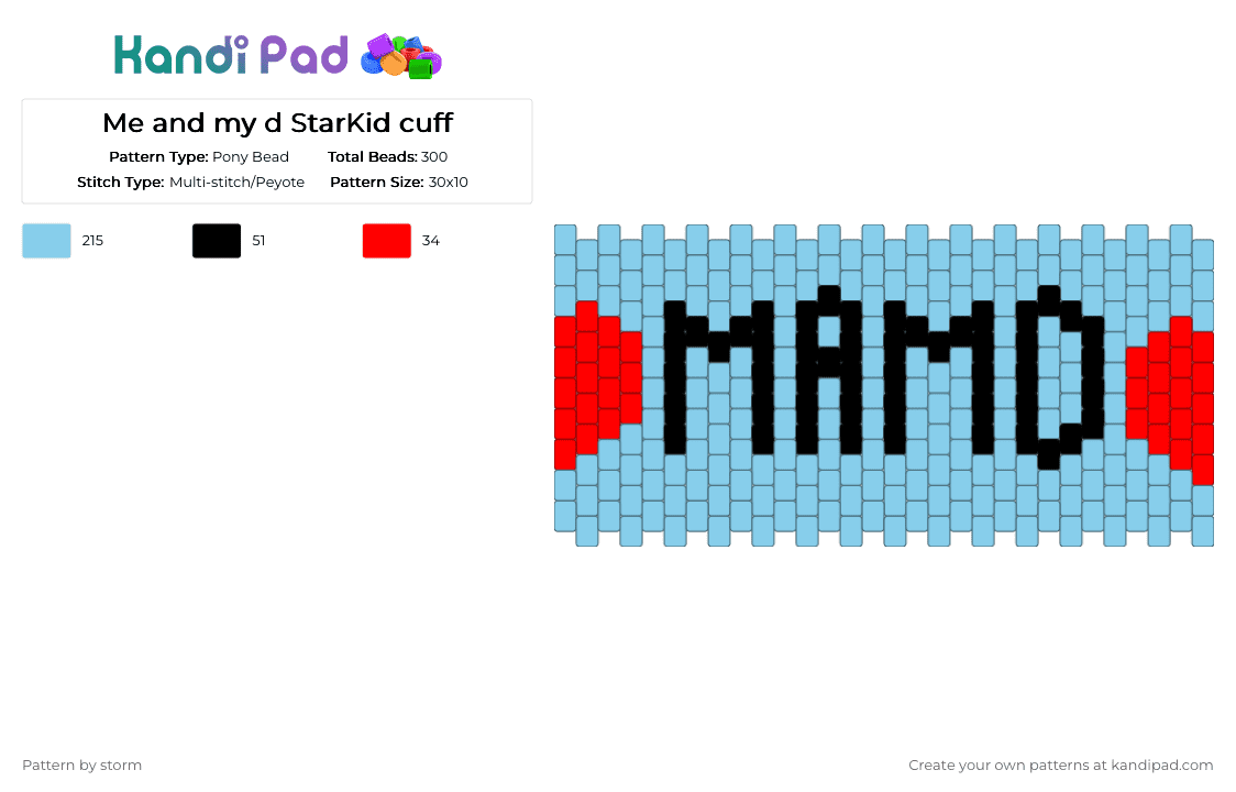 Me and my d StarKid cuff - Pony Bead Pattern by storm on Kandi Pad - light blue,starkid,starkidpotter,teamstarkid,mamd,theatre