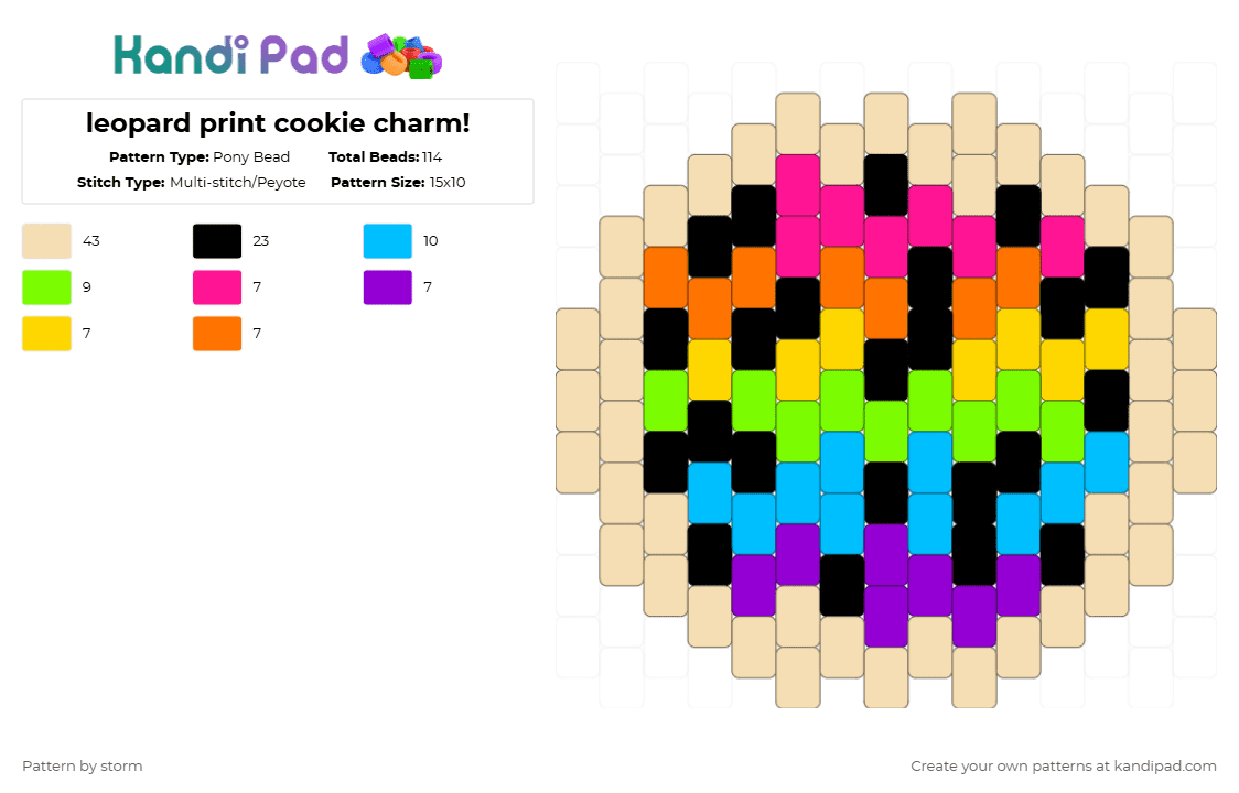 leopard print cookie charm! - Pony Bead Pattern by storm on Kandi Pad - beige,cotdcookies,rainbow,leopard,cookie