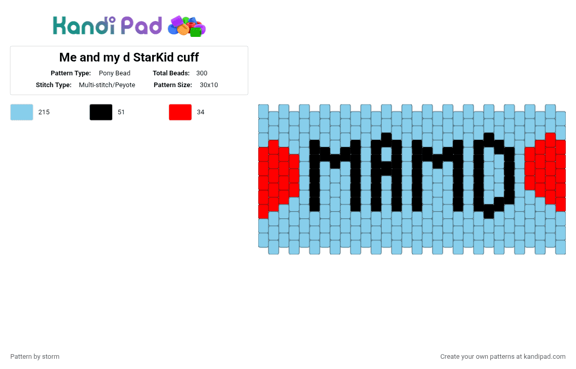 Me and my d StarKid cuff - Pony Bead Pattern by storm on Kandi Pad - light blue,starkid,starkidpotter,teamstarkid,mamd,theatre